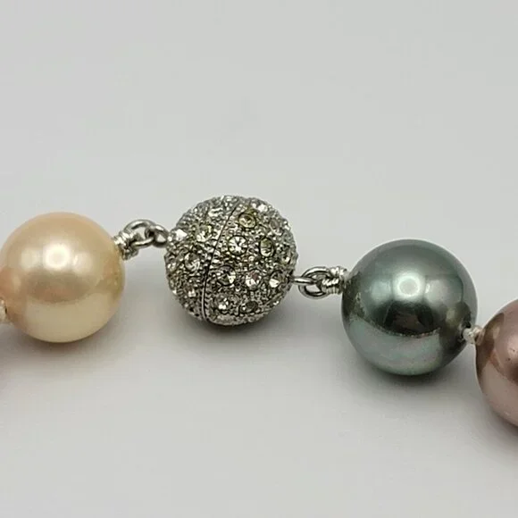 Multicolor Pastel Glass Pearl Beaded Necklace 18 Inch Crystal Pave Clasp 12mm
